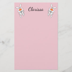 Two Cute Cartoon White Bunnies Pink Cheeks Stationery