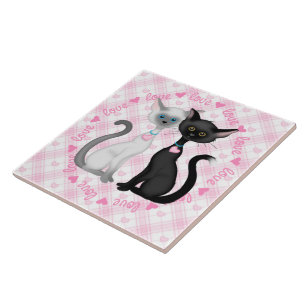 Two Cute Cats in Love Ceramic Tile
