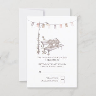 Two Cute Cats on Park Bench RSVP Wedding Card
