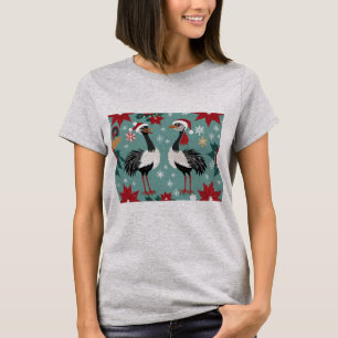 Two Cute Christmas Ostriches In Santa Hats T-Shirt