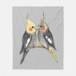 Two cute cockatiels fleece blanket
