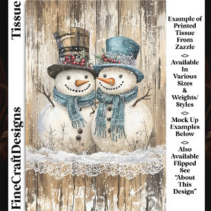 Two Cute Country Christmas Snowmen DY9L Decoupage Tissue Paper