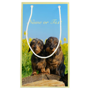 Two Cute Dachshund Dogs Dackel Photo  Personalised Small Gift Bag
