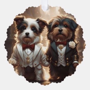 Two Cute Dog Grooms Gay Wedding Save the Date Tree Decoration Card