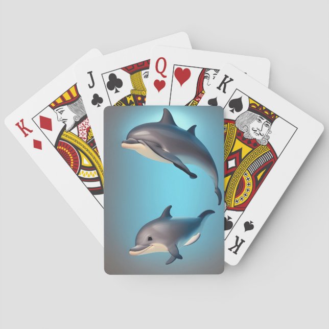 Two cute dolphins 3d illustration playing cards (Back)