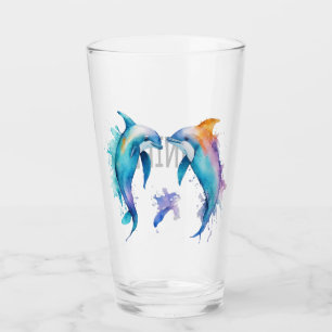 Two cute dolphins glass