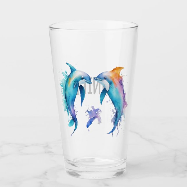 Two cute dolphins glass (Front)