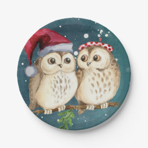 Two cute drawn Owls Paper Plate