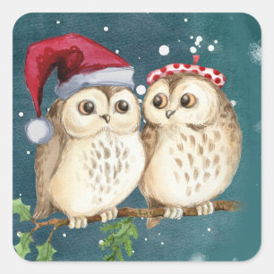 Two cute drawn Owls Square Sticker