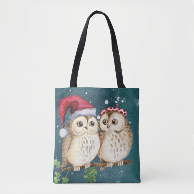 Two cute drawn Owls Tote Bag (Front)