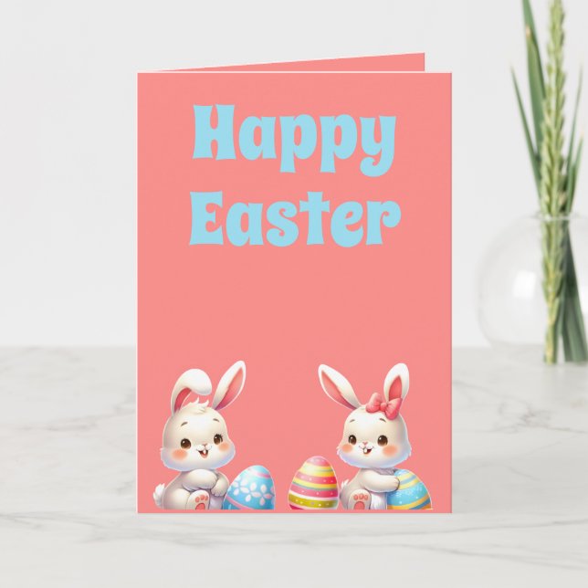 Two Cute Easter Bunnies Blank Card (Front)