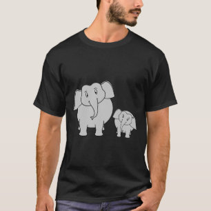 Two Cute Elephants. Cartoon on Black. T-Shirt