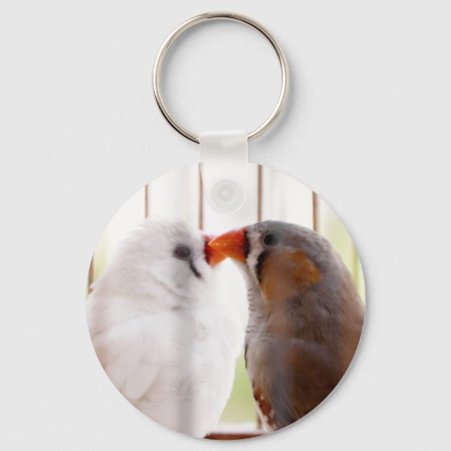 Two Cute Finch Birds in Cage Key Ring (Front)