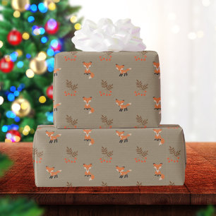 Two Cute Foxes Rustic Holiday Wrapping Paper