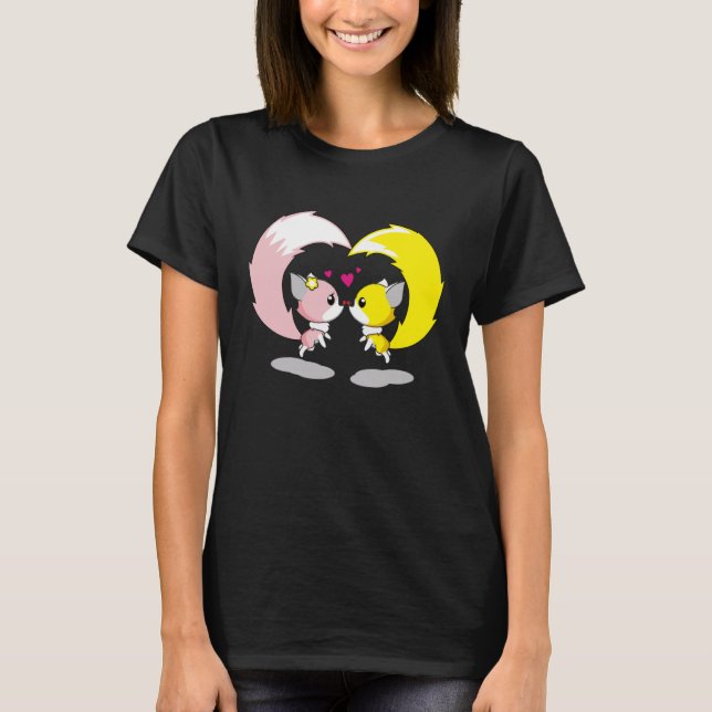 Two Cute Foxes Snuggled Together Celebrating Valen T-Shirt (Front)
