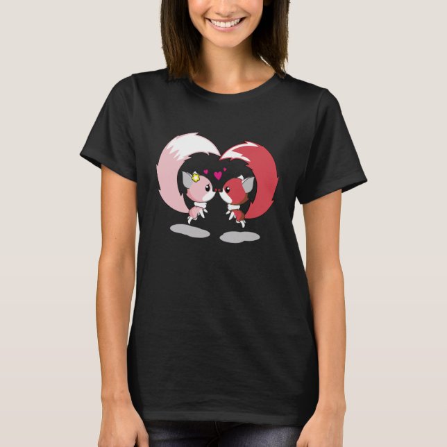 Two Cute Foxes Snuggling And Celebrating Valentine T-Shirt (Front)