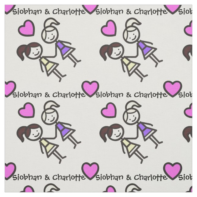 Two Cute Gay Lesbian Girls With Heart Pattern Fabric (Swatch)