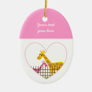 Two cute giraffes in a dotted heart Mother Child Ceramic Ornament