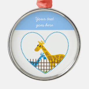 Two cute giraffes in a dotted heart Mother Child Metal Tree Decoration