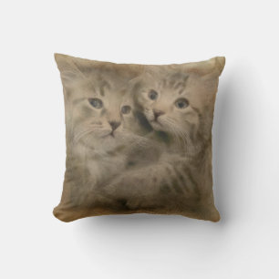 Two Cute Grey Striped Kittens In Watercolor Cushion