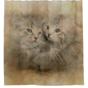 Two Cute Grey Striped Kittens In Watercolor Tapest Shower Curtain
