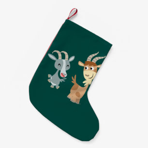 Two Cute Happy Cartoon Goats Christmas Stocking
