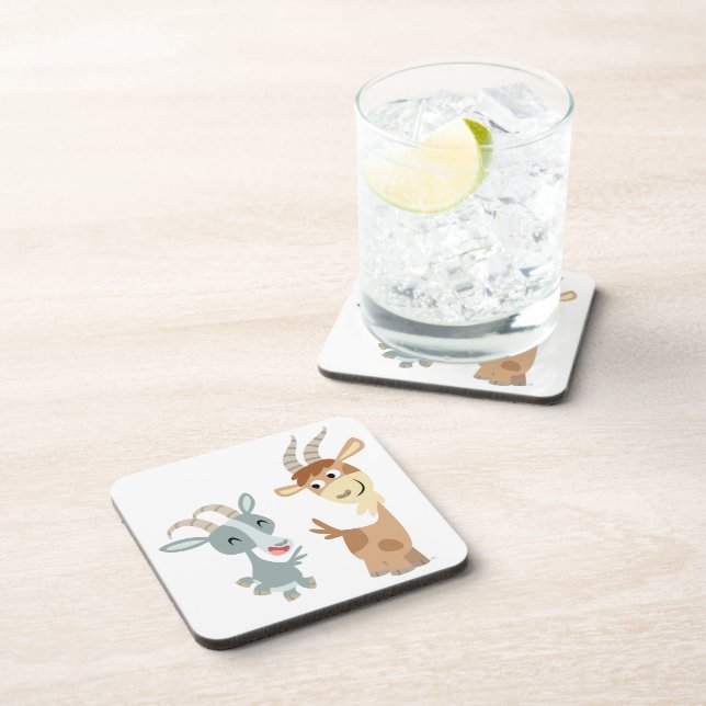 Two Cute Happy Cartoon Goats Coasters Set (Right Side)