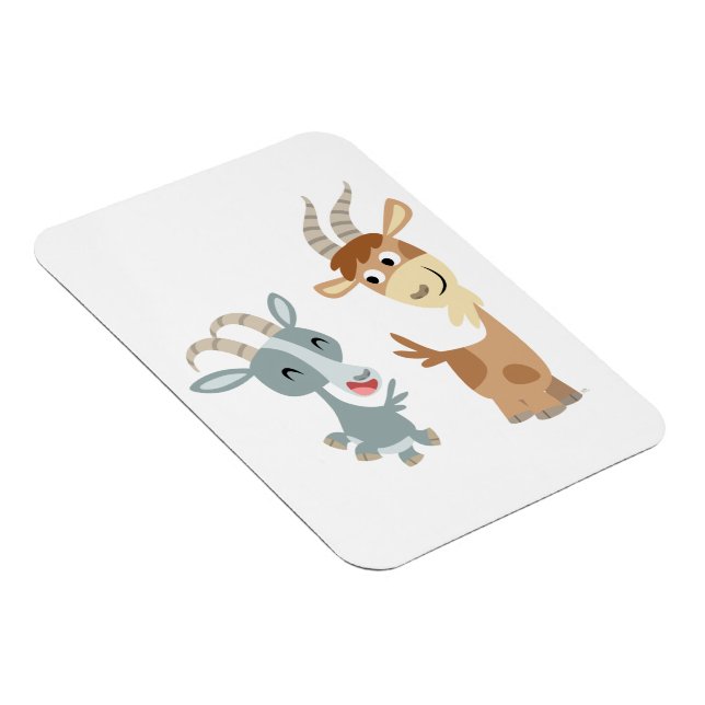 Two Cute Happy Cartoon Goats Flexible Magnet (Right Side)