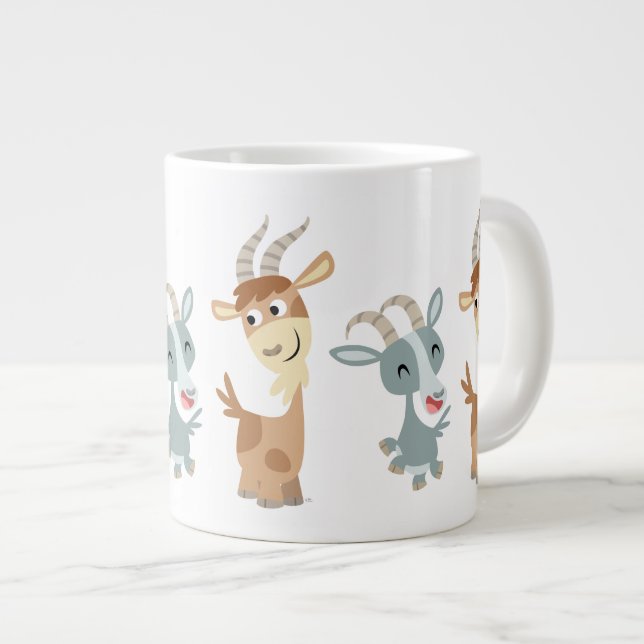 Two Cute Happy Cartoon Goats Jumbo Mug (Front Right)