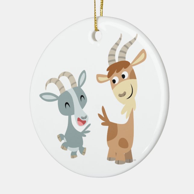 Two Cute Happy Cartoon Goats Ornament (Left)