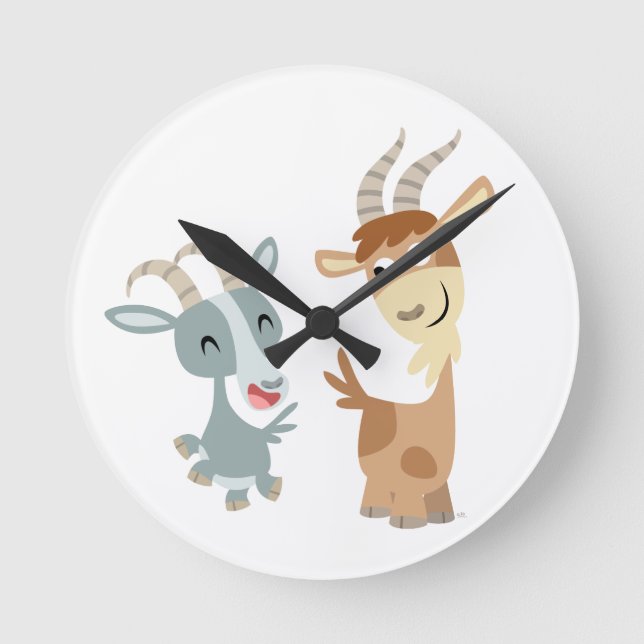 Two Cute Happy Cartoon Goats Wall Clock (Front)