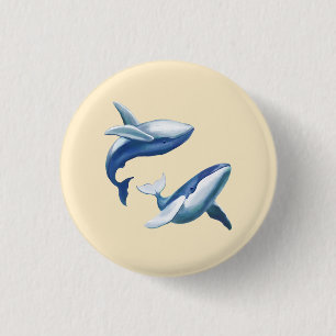 Two Cute Humpback Whales Jumping and Swimming 3 Cm Round Badge