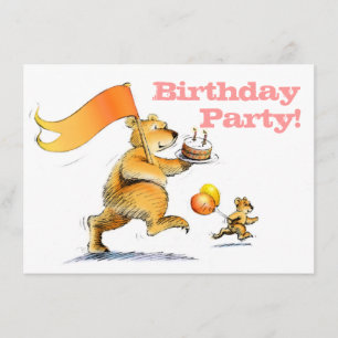 Two Cute Kid's Bears 3rd Birthday Party Invitation