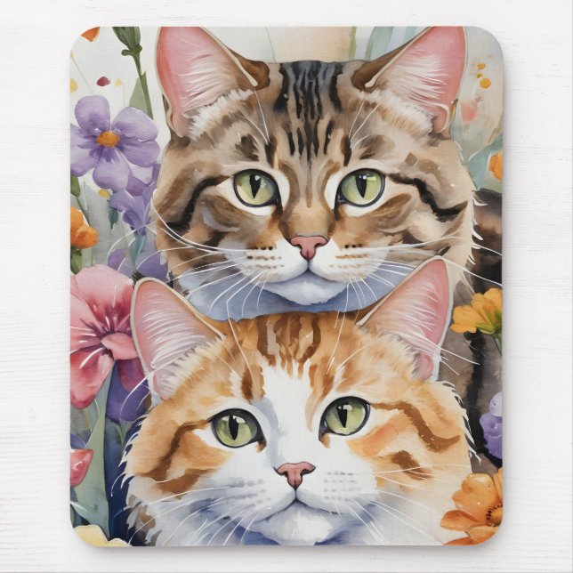 Two cute kitten faces mouse pad (Front)