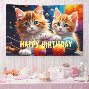 Two Cute kittens with balls of yarn Banner