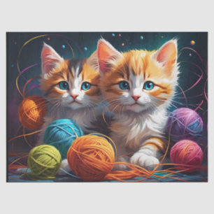 Two Cute kittens with balls of yarn Tissue Paper