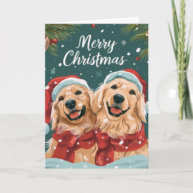 Two cute Labrador Merry Christmas Personalised Holiday Card (Front)