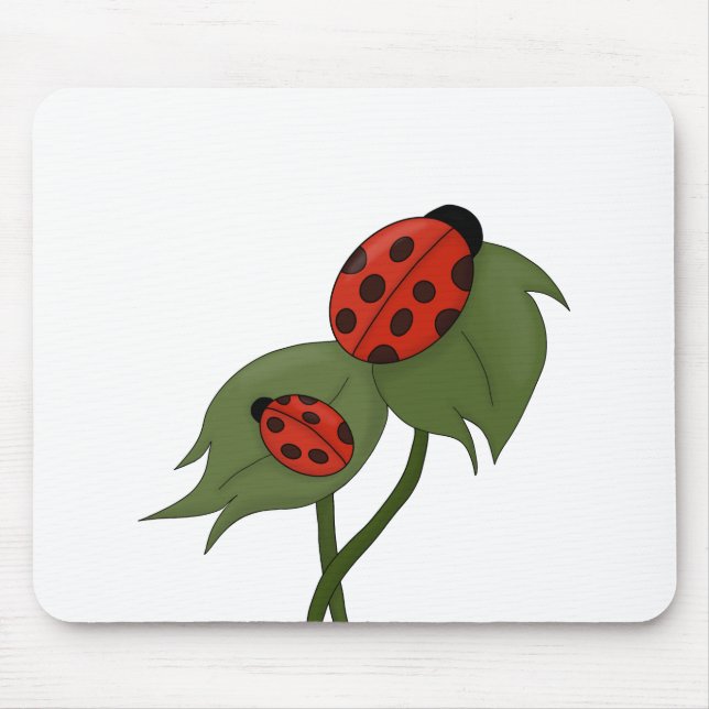 Two cute ladybugs on a plant mouse pad (Front)
