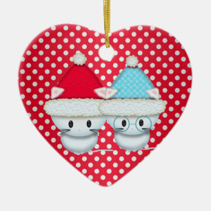 Two Cute Little Christmas Kittens Ceramic Ornament