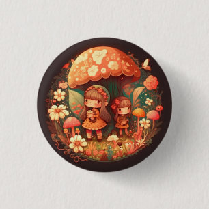 Two cute little girls elves  3 cm round badge