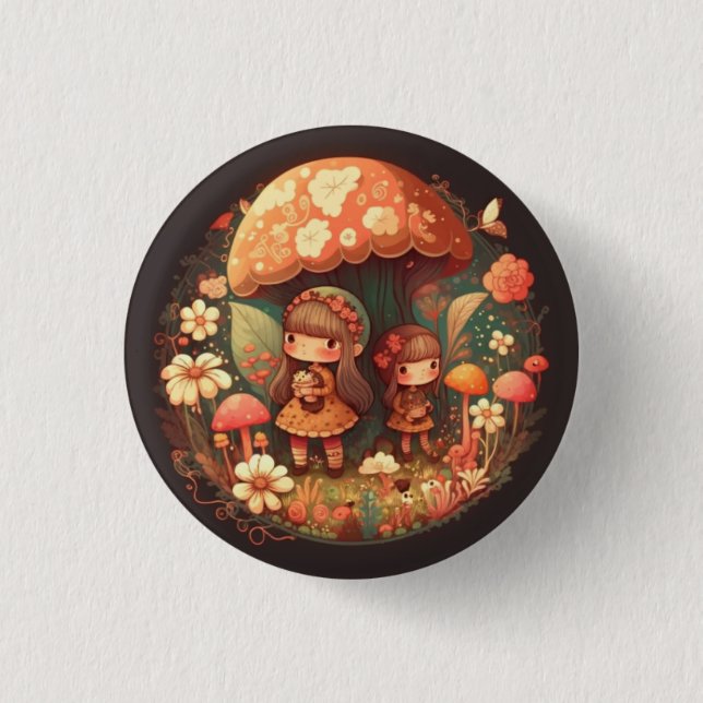 Two cute little girls elves  3 cm round badge (Front)