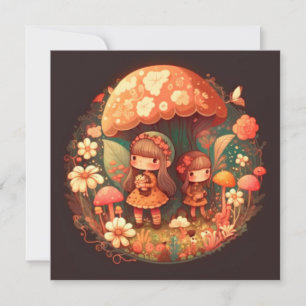 Two cute little girls elves holiday card