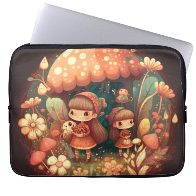 Two cute little girls elves  laptop sleeve (Front)