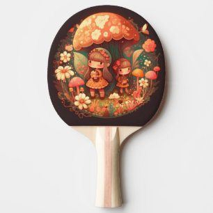 Two cute little girls elves ping pong paddle
