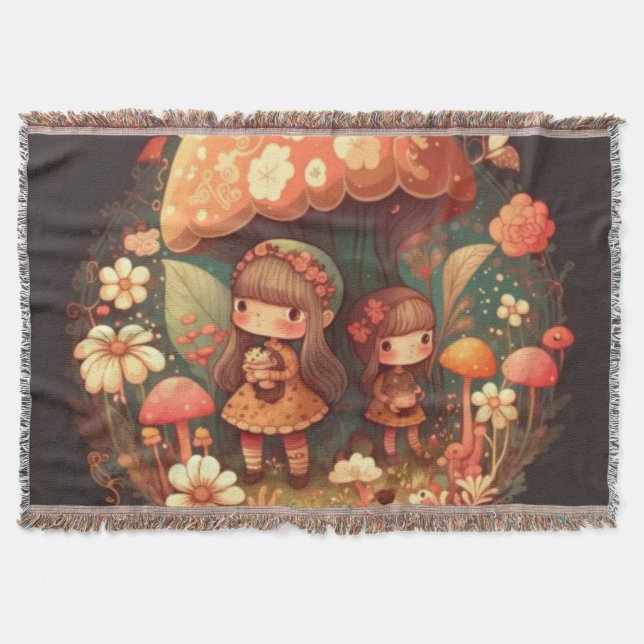 Two cute little girls elves  throw blanket (Front)