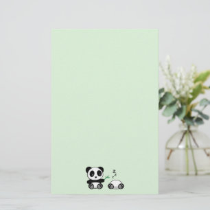 Two Cute Little Pandas on Green Stationery