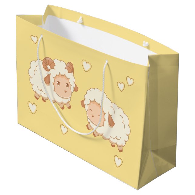 Two Cute Little Sheep Pattern on Yellow Large Gift Bag (Back Angled)