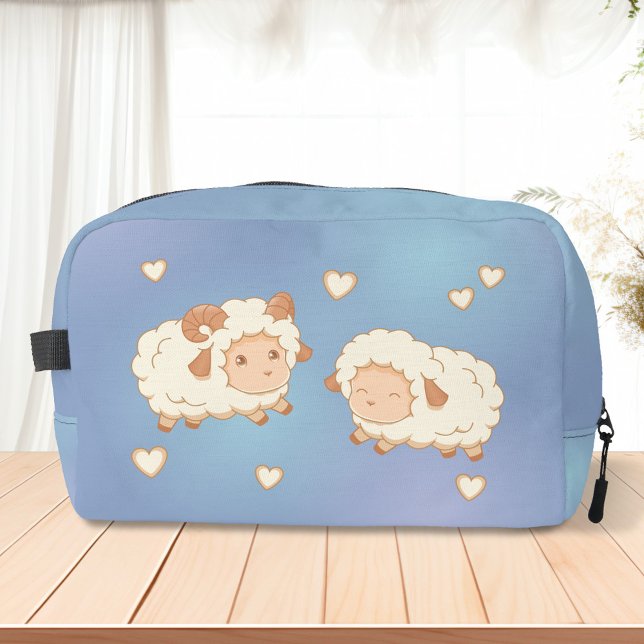 Two Cute Little Sheep Ram Ewe on Blue Dopp Kit (Creator Uploaded)