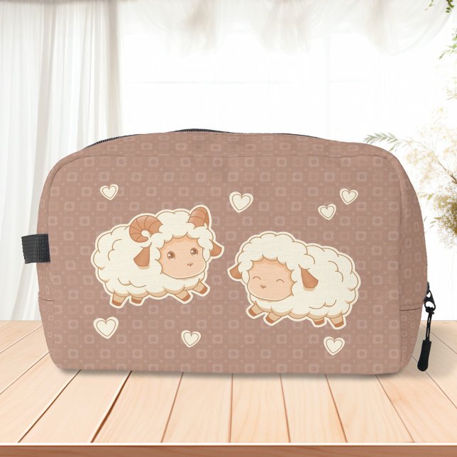 Two Cute Little Sheep Ram Ewe on Brown Dopp Kit (Creator Uploaded)