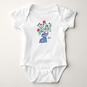 Two cute lucky elephants with red henna flowers baby bodysuit